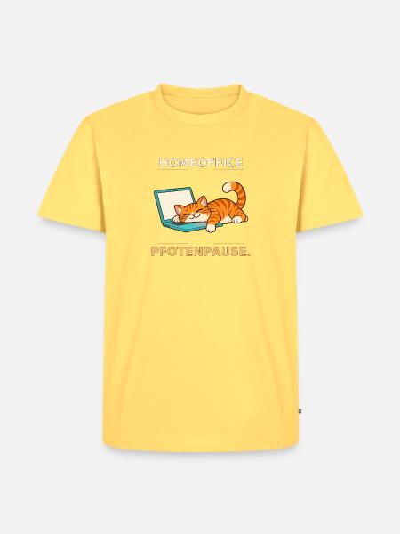 Homeoffice Pfotenpause Katze - Männer Premium Bio T-Shirt - Pastellgelb