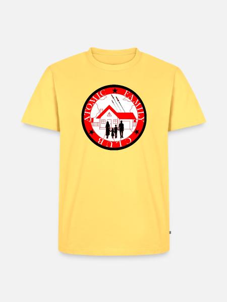 Rocket-Familie über dem Haus - Männer Premium Bio T-Shirt - Pastellgelb