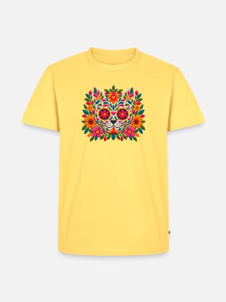 Siamesische Blüten-Zuckerschädelkatze | Pyrenäenlinien-Labor - Männer Premium Bio T-Shirt - Pastellgelb