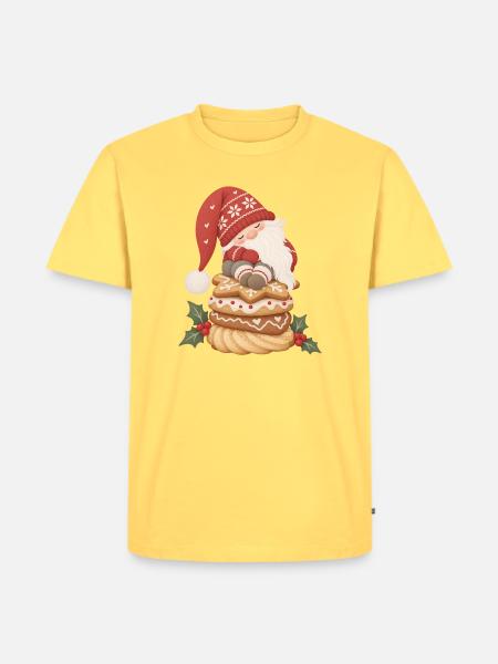 Schlafender Wichtel auf Weihnachtsplätzchen - Männer Premium Bio T-Shirt - Pastellgelb