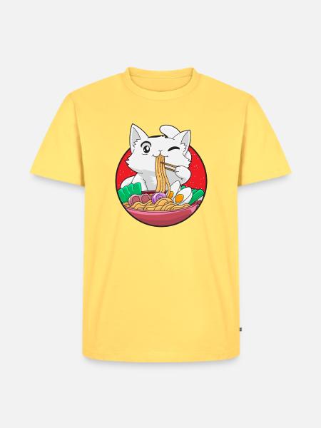Ramen Katze - Männer Premium Bio T-Shirt - Pastellgelb