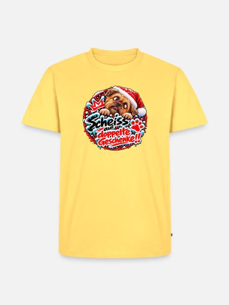 Weihnachtshund gegen doppelte Geschenke - Männer Premium Bio T-Shirt - Pastellgelb