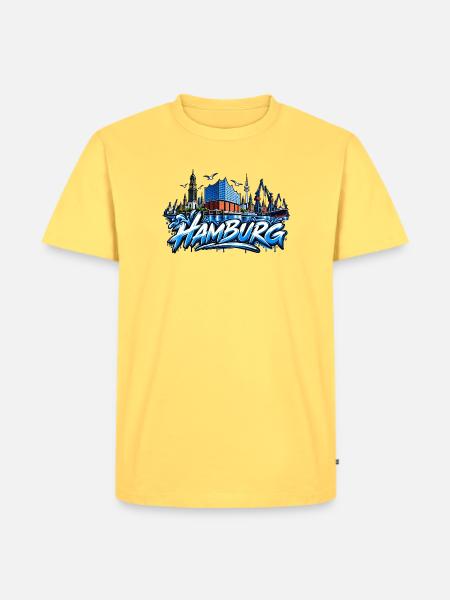 Hamburg Skyline Graffiti - Männer Premium Bio T-Shirt - Pastellgelb