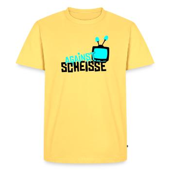 contre merde - télévision - T-shirt Premium bio Homme - jaune pastel - Devant - AI Model Male 185 dark (185cm)