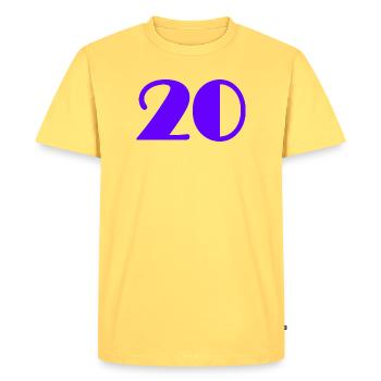 20. 20 YEARS. 20th ANNIVERSARY. 20TH ANNIVERSARY. - Men's Premium Organic T-Shirt - sky yellow - Front - AI Model Male 185 dark (185cm)