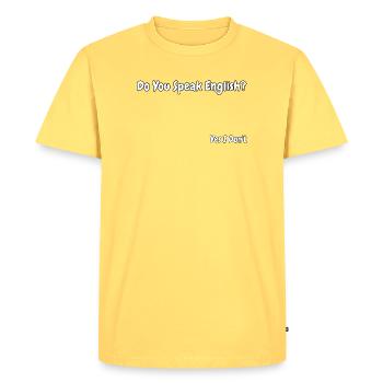 Funny English Language Joke Design - Men's Premium Organic T-Shirt - sky yellow - Front - AI Model Male 185 dark (185cm)