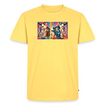 Chats Cinéma Coloré sur un Plateau de cinéma - T-shirt Premium bio Homme - jaune pastel - Devant - AI Model Male 185 dark (185cm)