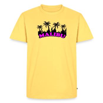 Malibu Neon Pink Font - Men's Premium Organic T-Shirt - sky yellow - Front - AI Model Male 185 dark (185cm)