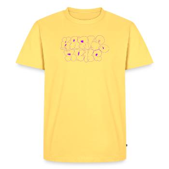 Purple Karlsruhe Throw-Up Graffiti - Men's Premium Organic T-Shirt - sky yellow - Front - AI Model Male 185 dark (185cm)