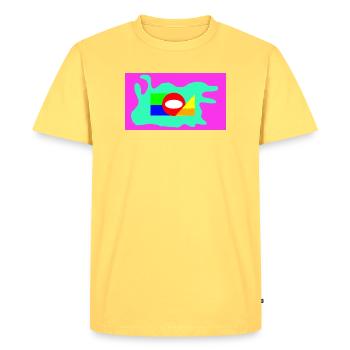 Néon en collage géométrique de blocs de couleur - T-shirt Premium bio Homme - jaune pastel - Devant - AI Model Male 185 dark (185cm)