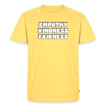 Empathie Gentillesse Équité Typographie en gras - T-shirt Premium bio Homme - jaune pastel - Devant - AI Model Male 185 dark (185cm)
