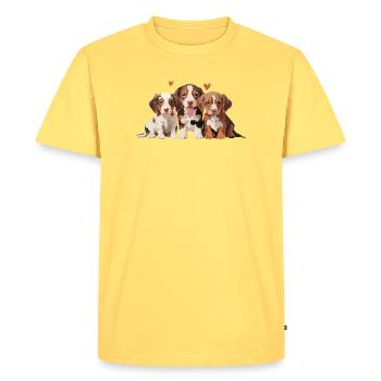 Chiots - 3 petits chiens avec des cœurs - T-shirt Premium bio Homme - jaune pastel - Devant - AI Model Male 185 dark (185cm)