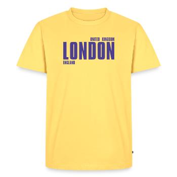 London Bold Typo Violet - T-shirt Premium bio Homme - jaune pastel - Devant - AI Model Male 185 dark (185cm)