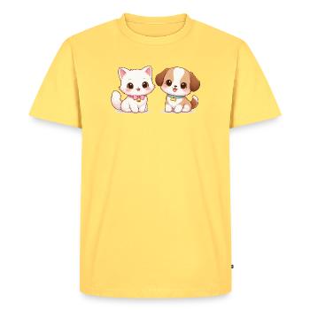 Dessin Chat Chien - T-shirt Premium bio Homme - jaune pastel - Devant - AI Model Male 185 dark (185cm)