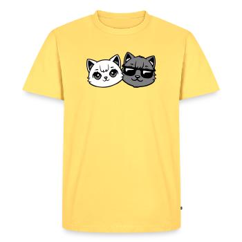 Cute Kittens Cool Male Couple Black and White Cats - Men's Premium Organic T-Shirt - sky yellow - Front - AI Model Male 185 dark (185cm)