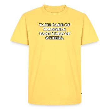 Self-Care Quote - Men's Premium Organic T-Shirt - sky yellow - Front - AI Model Male 185 dark (185cm)