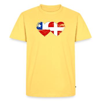 Chile Denmark flag heart used - Men's Premium Organic T-Shirt - sky yellow - Front - AI Model Male 185 dark (185cm)