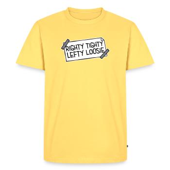 Logo DIY Drôle à droite Tighty Tighty Lefty - T-shirt Premium bio Homme - jaune pastel - Devant - AI Model Male 185 dark (185cm)