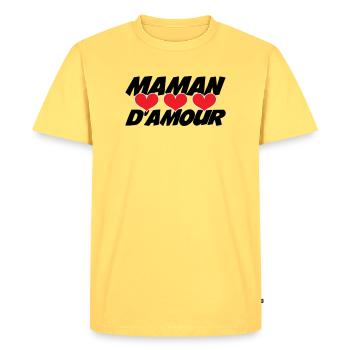 Maman d'Amour - Fête des Mères - T-shirt Premium bio Homme - jaune pastel - Devant - AI Model Male 185 dark (185cm)