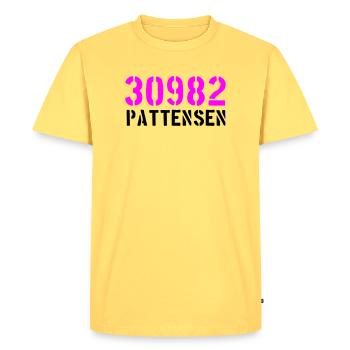 30982_Pattensen - Men's Premium Organic T-Shirt - sky yellow - Front - AI Model Male 185 dark (185cm)