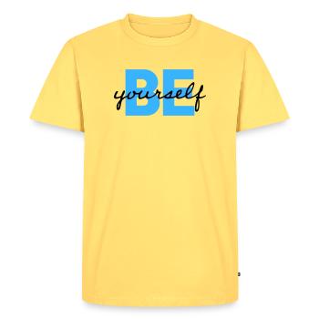 Sois toi-même, motivation en disant Chemise - T-shirt Premium bio Homme - jaune pastel - Devant - AI Model Male 185 dark (185cm)