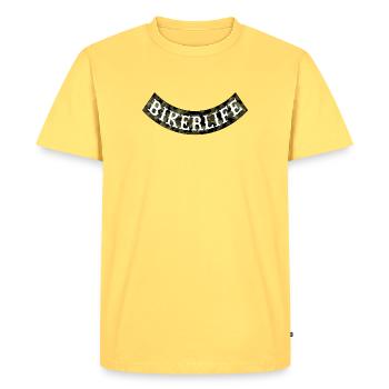 camouflage_bikerlife - T-shirt Premium bio Homme - jaune pastel - Devant - AI Model Male 185 dark (185cm)