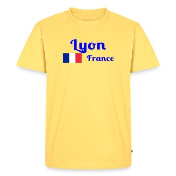 Lyon France- Imprimés stylés - T-shirt Premium bio Homme - jaune pastel - Devant - AI Model Male 185 dark (185cm)