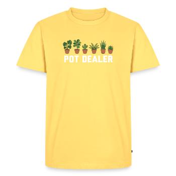 Jungle urbaine : votre dealer local de cannabis - T-shirt Premium bio Homme - jaune pastel - Devant - AI Model Male 185 dark (185cm)