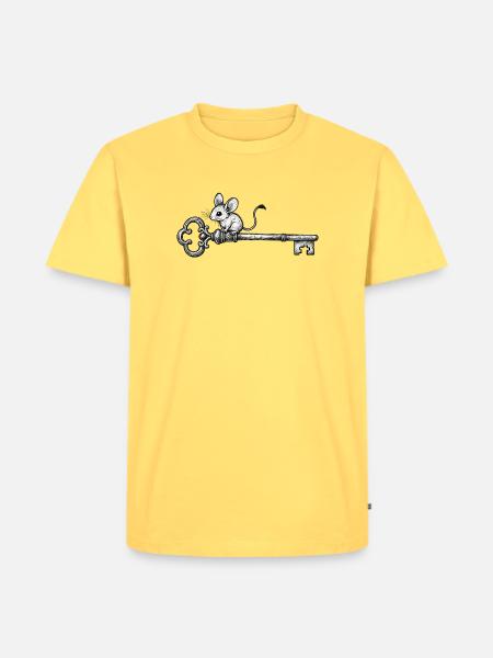 Maus auf antikem Schlüssel - Männer Premium Bio T-Shirt - Pastellgelb