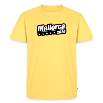 Majorque 2026 - T-shirt Premium bio Homme - jaune pastel - Devant - AI Model Male 185 dark (185cm)