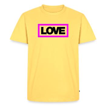 Typo LOVE Contour 2C - T-shirt Premium bio Homme - jaune pastel - Devant - AI Model Male 185 dark (185cm)