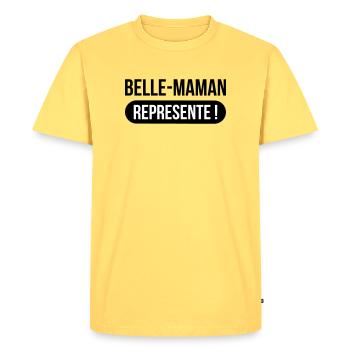 Belle-Maman Représente ! - T-shirt Premium bio Homme - jaune pastel - Devant - AI Model Male 185 dark (185cm)