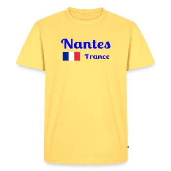 Nantes, France- Imprimés élégants - T-shirt Premium bio Homme - jaune pastel - Devant - AI Model Male 185 dark (185cm)