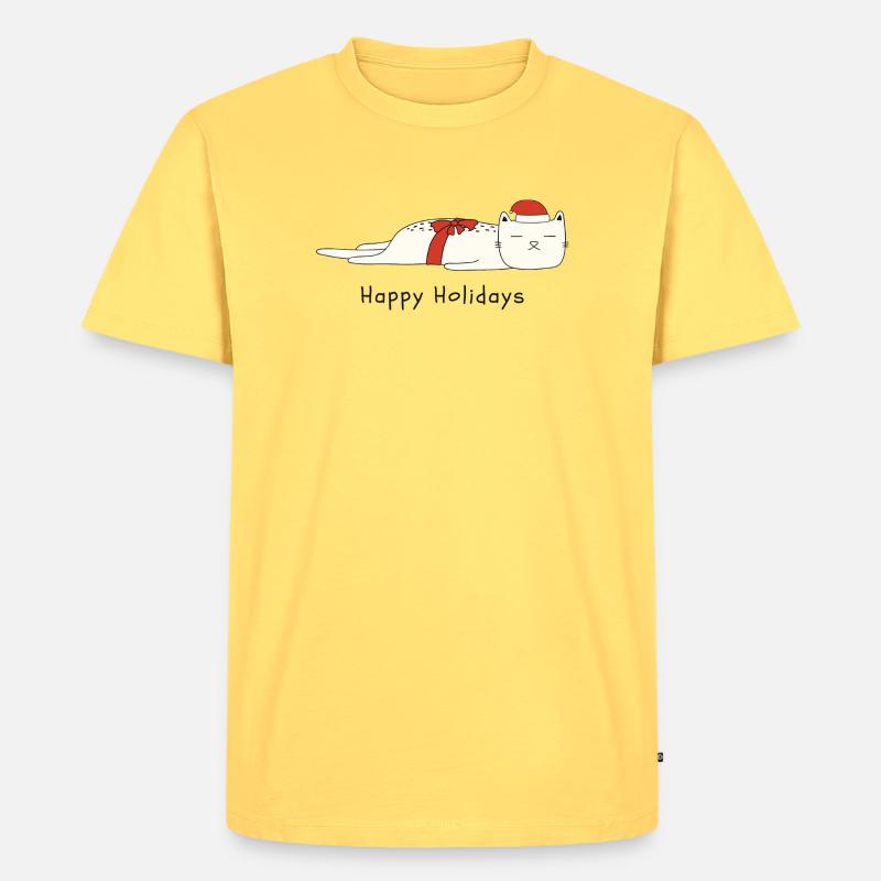 Drôle de chat Noël - T-shirt Premium bio Homme - jaune pastel