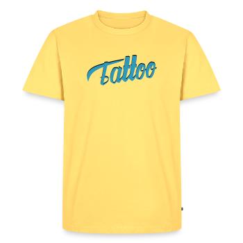 Tattoo Script in Teal - Men's Premium Organic T-Shirt - sky yellow - Front - AI Model Male 185 dark (185cm)