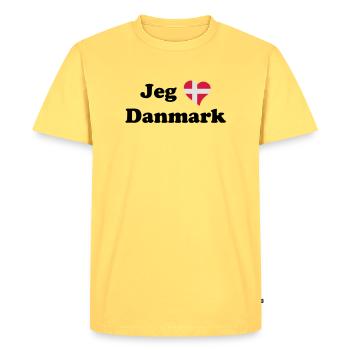 Jeg elsker Danmark - I love Denmark - Men's Premium Organic T-Shirt - sky yellow - Front - AI Model Male 185 dark (185cm)