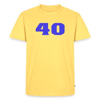 40. 40 ANS. 40e ANNIVERSAIRE. ANNIVERSAIRE 40 ANS. - T-shirt Premium bio Homme - jaune pastel - Devant - AI Model Male 185 dark (185cm)