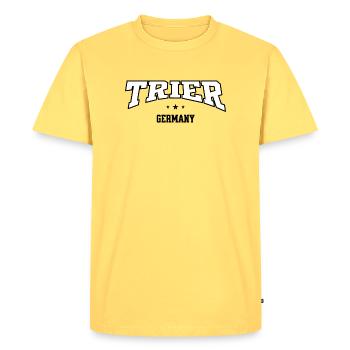 T-shirt souvenir de Trier – Collège de style vintage - T-shirt Premium bio Homme - jaune pastel - Devant - AI Model Male 185 dark (185cm)