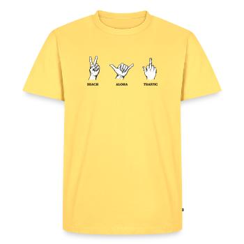 Beach Aloha Traffic Hand Sign Set – Illustration - Men's Premium Organic T-Shirt - sky yellow - Front - AI Model Male 185 dark (185cm)
