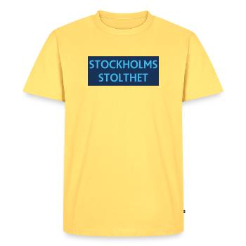 Stockholm Pride - Men's Premium Organic T-Shirt - sky yellow - Front - AI Model Male 185 dark (185cm)