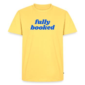 fully booked - Men's Premium Organic T-Shirt - sky yellow - Front - AI Model Male 185 dark (185cm)