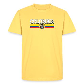 Colombian Flag Colombia Seal - Men's Premium Organic T-Shirt - sky yellow - Front - AI Model Male 185 dark (185cm)