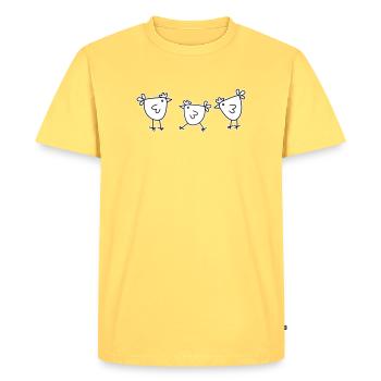 3 poules poules bovins à plumes - T-shirt Premium bio Homme - jaune pastel - Devant - AI Model Male 185 dark (185cm)
