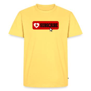fabuleuse chaîne YouTube Icône du bouton d’abonnement - T-shirt Premium bio Homme - jaune pastel - Devant - AI Model Male 185 dark (185cm)