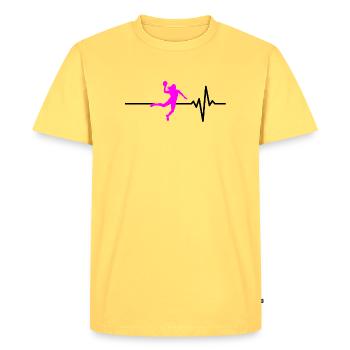 HANDBALL PLAYER HEARTBEAT PINK HANDBALL ADRENALINE - Men's Premium Organic T-Shirt - sky yellow - Front - AI Model Male 185 dark (185cm)