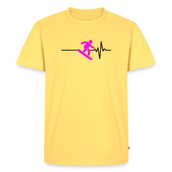 SNOWBOARDER HEARTBEAT PINK, WINTER SPORTS - Men's Premium Organic T-Shirt - sky yellow - Front - AI Model Male 185 dark (185cm)