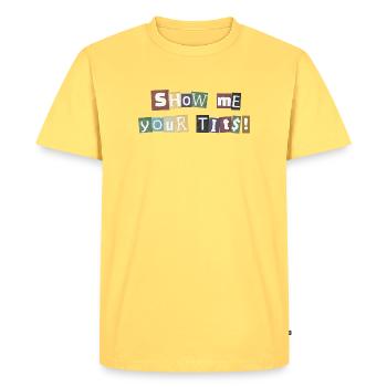 Montre-moi ta rançon pour les seins - T-shirt Premium bio Homme - jaune pastel - Devant - AI Model Male 185 dark (185cm)