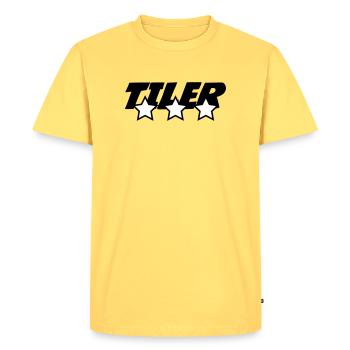 Carreleur *** pro carrelage pose précision métier  - T-shirt Premium bio Homme - jaune pastel - Devant - AI Model Male 185 dark (185cm)