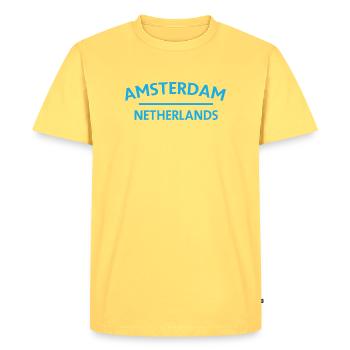 Textdesign Amsterdam – Pays-Bas - T-shirt Premium bio Homme - jaune pastel - Devant - AI Model Male 185 dark (185cm)