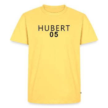 Costumes de Carnaval 2026 Jungle Fan Édition HUBERT - T-shirt Premium bio Homme - jaune pastel - Devant - AI Model Male 185 dark (185cm)